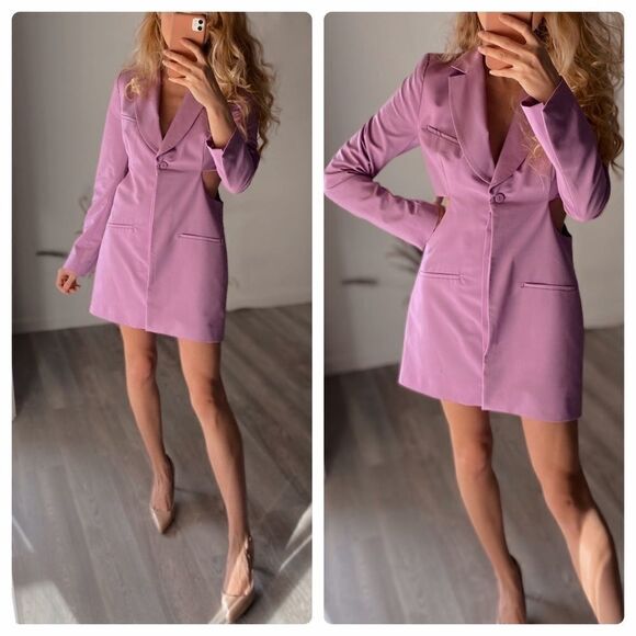 Zara Longline Blazer Dress Lilac New Barbiecore Barbie Core - Picture 2 of 5